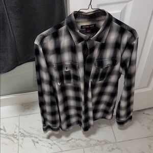 Michael Kors men’s L Black and White Plaid Button-Up Shirt brand new never worn!